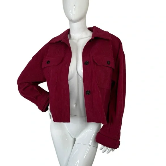 Avec Les Filles Anthro Cropped Corduroy Jacket S Shacket coat Raspberry pink Red - Picture 14 of 14